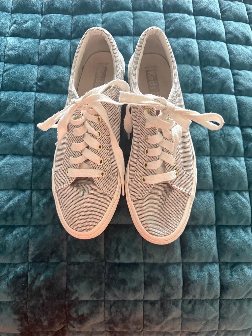 Keds Light Pink Canvas Lace-Up Sneakers with Gold Eyelets